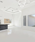 Bright modern living room with kitchen, featuring Dope 16x10 Modern AC Vent Cover White For Ceilings Walls And Floors Slick Linear Slot Diffuser Grille Easy Mount Clean Minimal Look That Elevates Any Room Standard Duct Fit And Quiet Airflow installed in ceiling.