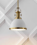 Brass Gold Modern Industrial 10 Inch Pendant Light With White Dome Shade Slick Look For Kitchen Island Or Entryway LED Bulb Included