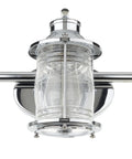 Three Light Vanity Light In Chrome With Ribbed Seeded Glass Shades For A Coastal Bathroom Vibe, Modern Chrome Finish, Close-Up
