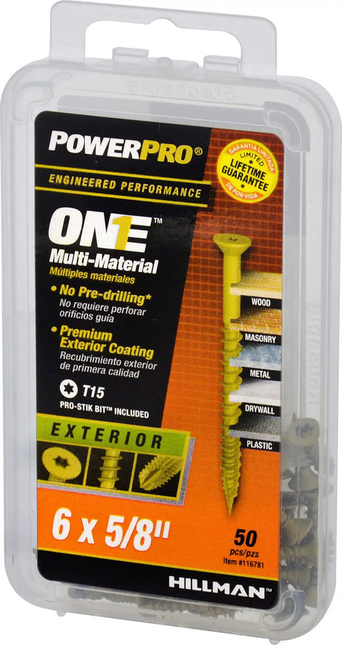 All Purpose Multi Material Flat Head Screws Epoxy Coated Bronze Steel For Wood Metal Concrete Drywall And Plastic No Pre Drilling Required #6 x 5/8 Inch 50 Pack Fasten Like A Pro Across Surfaces packaging front view