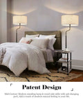 Solid Rubber Wood Floor Lamp With Table And USB Type C Charging Port And Outlet Three Tier Shelf beside bed in bedroom