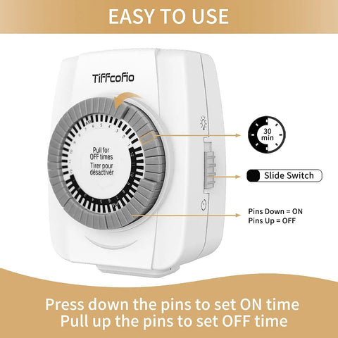Indoor Mechanical Timer For Electrical Outlets 2 Prong Plug In Outlet Daily Repeating Light Timer With 48 On Off Settings In 24 Hours ETL Listed 2 Pack Compact Design With Underside Output Ports For Space Saving