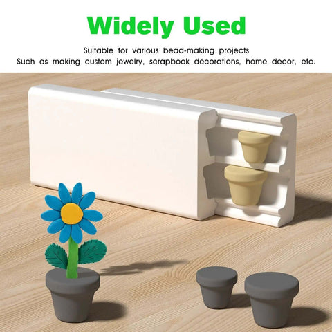 Pro Grade Polymer Clay Bead Roller Can Type Hand Roller with molds and sample flower design for DIY jewelry making and crafting projects.