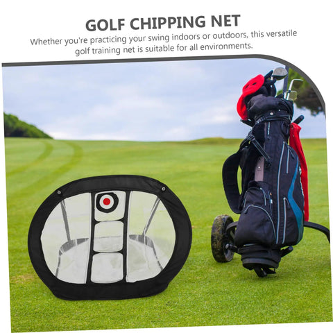 Lightweight Golf Chipping Practice Net For Backyard Training Portable Mesh Hitting Net beside golf bag on grass
