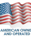 American flag illustration with text 'American Owned and Operated' beneath