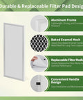 Top Shelf 14x30x1 Reusable Air Filter With MERV 8 Rating And Heavy Duty Aluminum Build For Homes Seeking Clean Air Without Any Drama Features Wash And Reuse Design Plus Two Spare Media Pads Included, showcasing aluminum frame and replaceable filter media.
