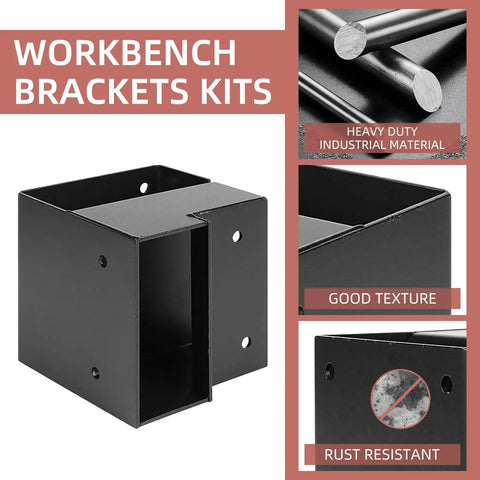 Heavy Duty 3 Way Corner Bracket Kit For Custom Workbench And Shelving, Black Steel, Fits 1.5 By 3.5 Inch 2x4 Lumber