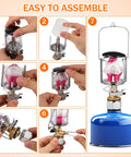 Step-by-step assembly of Portable Propane Gas Lantern For Camping With Copper And Stainless Steel Construction