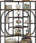 Sick Seven Tier Corner Shelving Unit For Living Room Or Office With Industrial Chic Vibe and Heavy Duty Metal Frame Engineered Wood Bookshelf displaying decor and storage.
