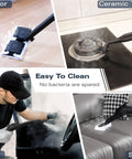 Waitbird 4.5 Bar High Pressure Steam Cleaner With 21-Piece Accessories Kit For Deep Cleaning Grease, Tile, Grout In Kitchen And Bathroom steam cleaning various surfaces including floors, car interiors, and sofas.