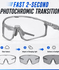 Ultra light photochromic polarized safety glasses featuring rapid lens tinting and UV protection for outdoor activities.