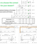 How to choose the correct size for your drawer with detailed specifications and measurements for cabinet fit.