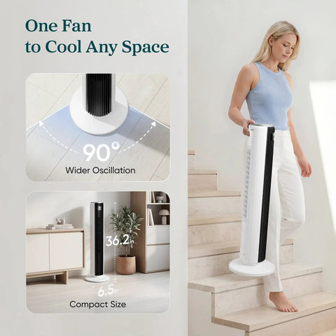 Ultra Quiet Tower Fan For Bedroom That Blows Fresh Cold Air With Rapid 28 Ft S Airflow And Wide Oscillation, compact 36.2 in size.