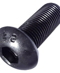 Close-up of a black oxide alloy steel Beefy 4-40 x 3/4 Inch button head socket cap screw, ideal for DIY automotive projects.