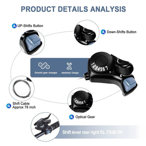 7 Speed Right Thumb Shift Lever For Mountain City Road And Folding Bikes, Ergonomic Trigger Shifter, SL TX30 7R diagram