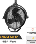 Rugged Outdoor 18 Inch Ceiling Mount Fan With Dual Height Mount Options 360 Degree Direction Up And Down Adjustable 3 Speeds