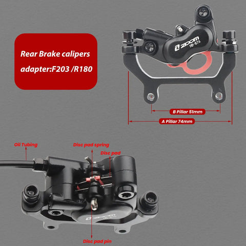 4 Piston Hydraulic Disc Brake Set For E Bikes With Right Lever Rear Calipers PM IS Adapter and Smooth Modulation