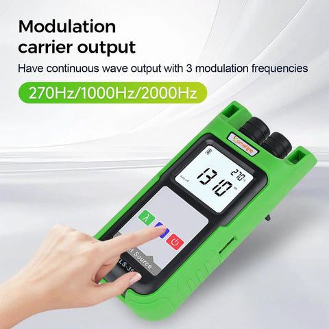 Kickin Ass Optical Fiber Power Meter And Dual Light Source Kit Self Calibrating 7 Wavelength Tester showing modulation output settings.