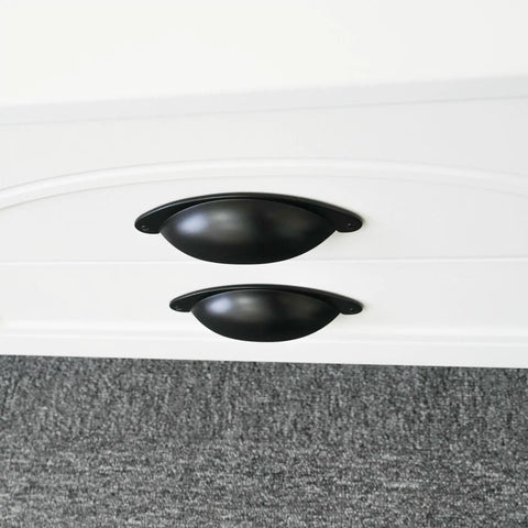 10 Pack 3 Inch Matte Black Cabinet Cup Pulls Solid Zinc Alloy Build kitchen drawer handles on white cabinet.