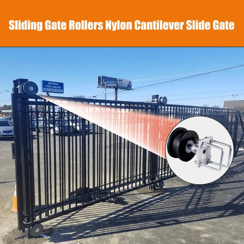 Heavy Duty Nylon Sliding Gate Rollers With 7 Inch Smooth Ride Wheels designed for 4 Inch square posts on a cantilever gate.