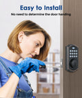 WiFi Smart Deadbolt With Keyless Entry And Remote Unlock No Key Needed Easy Install woman installing electronic door lock