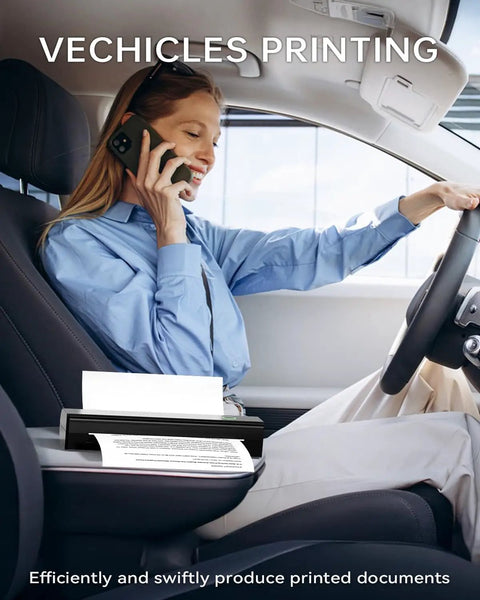 Travel Ready Portable Bluetooth Thermal Printer For On The Go in car, printing A4 paper, compatible with iPhone and laptop
