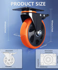 Tough As Nails 3 Inch Caster Wheels Set Of 4 Heavy Duty Locking Brakes showing size dimensions and details on a blue background.