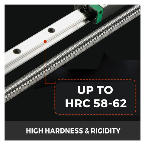 High Performance Heavy Duty Hgr20 Linear Guide Rail Paired With Sfu1605 Ball Screw Kit Plus Robust Bfbk12 Mounts close-up of ball screw and guide rail showing high hardness up to HRC 58-62.