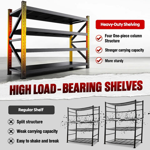 6000 Lbs Heavy Duty Metal Garage Shelving Unit 4 Tier Adjustable Storage Racks side view showing thick steel construction and sturdy frame.