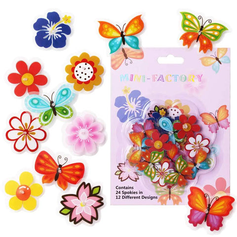 Colorful Clip On Flower And Butterfly Spoke Decorations For Kids Bicycles Universal Fit Easy Snap On Spoke Accessories in packaging