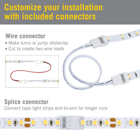 12V White LED Strip Lights 30 LEDs Per Meter 3000K Warm White 32.8 ft Dimmable From 0 To 100 Percent UL Listed connectors instructions