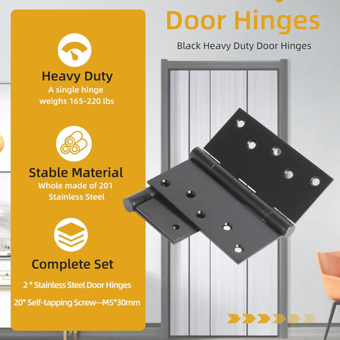 Heavy Duty 5X5 Inch Door Hinges Square Corner Design Rated For 220 Pounds With Screws for stability and strength.