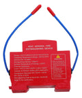 Aerosol Fire Extinguisher for Cars Automatic Self Adhesive Peel and Stick Vehicle Safety Gear with blue wires and red casing.
