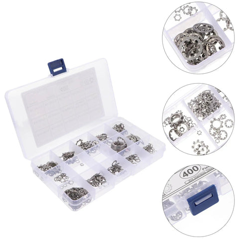 Internal And External Tooth Serrated Lock Washers Kit Heavy Duty Stainless Steel M2 To 12 in clear storage box with compartments