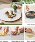 Oversized Marble Lazy Susan With 360 Degree Swivel Rotation Sintered Stone Rotating Serving Tray on modern dining table.