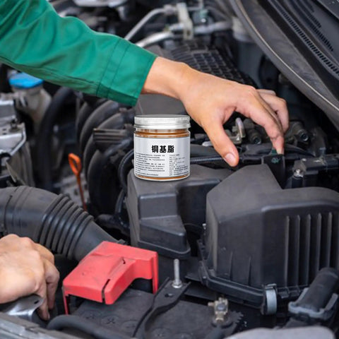 Copper Anti Seize Grease in automotive engine bay, applied to fasteners, for electrical threads and high temperature maintenance
