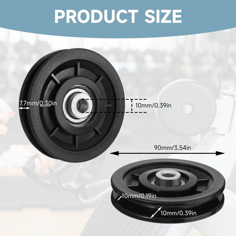 Heavy Duty 3.5 Inch Universal Nylon Bearing Pulley Wheel Replacement For Cable Winches And Home Gyms Badass Fitness Hardware Upgrade With Quiet Sealed Bearings 8 Pack product size dimensions shown.
