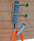 Rope Binding Hooks 2 Pack Open End 1-1/16 Inch installed on wood with orange rope