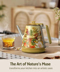 Retro 1L Electric Kettle Cordless 800W Fast Boil Double Wall 304 Stainless Steel BPA Free Auto Shut Off Compact One Cup Brew Buddy For Tea And Coffee Eduardo Recife Collaboration Edition with floral print design