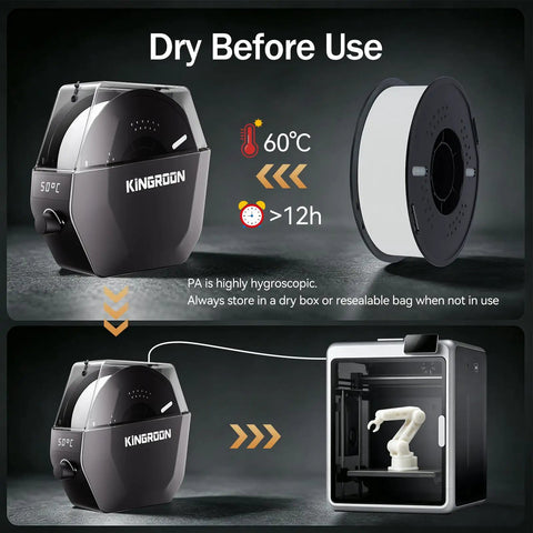 Drying instructions for Badass Heavy Duty PA6 Nylon 3D Printer Filament 1.75mm 1Kg White Spool stored properly.