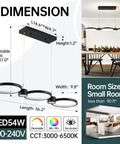 Dimmable 54W LED Chandelier With Remote Control, Modern Pendant Light Fixture For Kitchen Island And Dining Table diagram