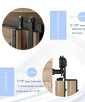Top Shelf 8 FT Mini Cabinet Bypass Sliding Barn Door Hardware Kit With Slick Steel Tracks Noise Free Carriages And No Fuss Wall Mount Setup For A Sharp Room Upgrade showing hardware details and clearance measurements.