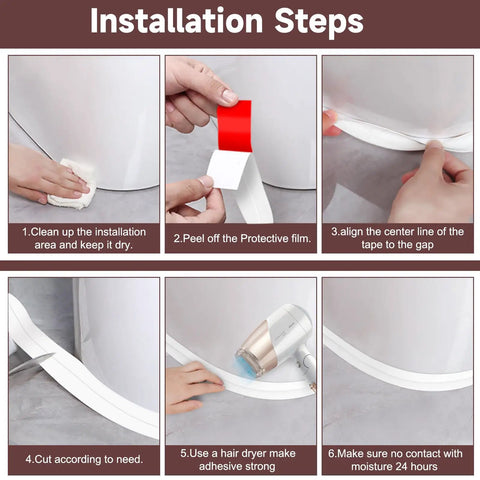 Waterproof Caulk Tape Self Adhesive 2 Rolls White 1.5 Inch By 10.5 Feet Each installation steps guide for sealing edges