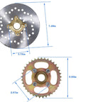 Close-up view of disc hub and sprocket from 32 Inch Live Rear Axle Kit With Disc Wheel Hub Replacement For Go Kart ATV Quad And Drift Trikes Beefy Heavy Duty Chrome Shaft Supports 500 Lbs Payload For Vertical Or Horizontal Engines And Electric Motors
