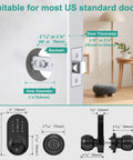 Diagram showing installation measurements for Keyless Entry Smart Door Lock With Fingerprint, Keypad And App Control For Front Door.