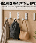 Legit Heavy Duty Folding Wall Hooks 4 Pack Silver Aluminum Alloy Flip Down Coat Rack with jackets and bags organized.