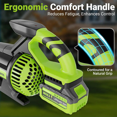 Ergonomic comfort handle of Cordless Leaf Blower With 715 CFM Airflow And 200 MPH Wind, ultra lightweight design