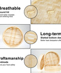 Two Tier Bamboo Food Steamer Basket For Dumplings And Fresh Seafood With No Sweat Cleanup, showing breathable lid and slatted bottom design.