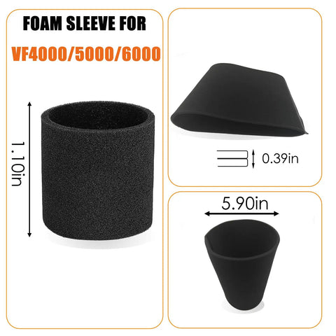 Foam Sleeve Replacement for Ridgid 5-20 Gallon Wet Dry Vacuums VF4000 VF5000 VF6000 dimensions and design details