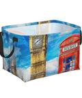 Hella Roomy Watercolor Storage Basket, durable foldable organizer with Big Ben design, perfect for toys and linens.